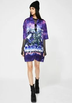 Jaded London Dresses Robot Print Oversized Shirt Dress
