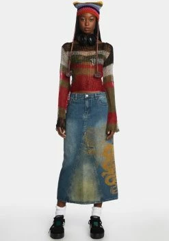 Jaded London Serpent Denim Slit Maxi Skirt