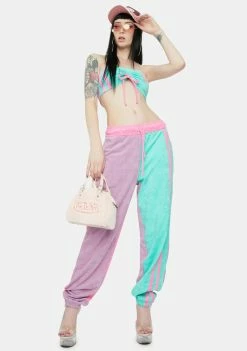 Jaded London Purple And Turquoise Towelling Bandeau Top Tops