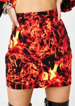 Jaded London Bottoms Flame Print Denim Mini Skirt