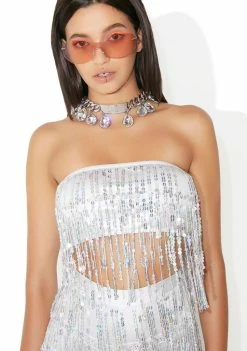 Jaded London Sequin Fringe Crop Top