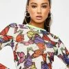 Jaded London Tops White Butterfly Print Mesh Top