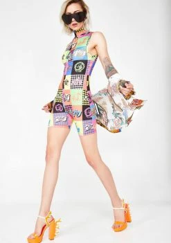 Jaded London Tokyo Script Checkerboard Print Cycling Short Playsuit Jumpsuits & Rompers