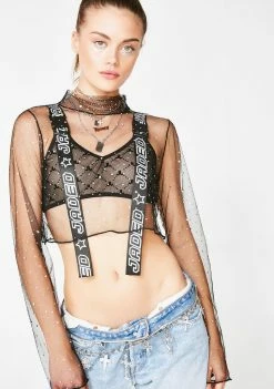 Jaded London Tops Diamante Mesh Crop Top
