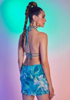 Jaded London Green Marble Print Halter Dress Dresses