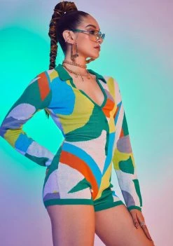 Jaded London Jumpsuits & Rompers Abstract Art Print Long Sleeve Romper