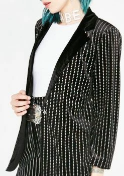Jaded London Sequin Stripe Velvet Suit Jacket Outerwear