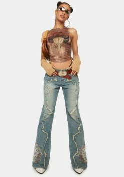 Jaded London Boyfriend Jeans Crimson Rose Embroidered Jeans