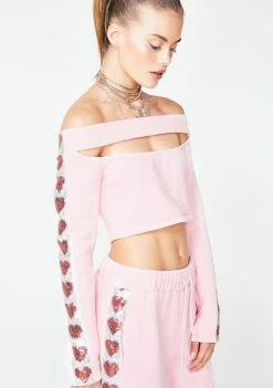 Jaded London Heart Sequin Cut-Out Crop Top Tops