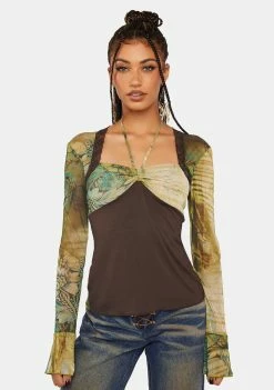 Jaded London Capulet Mesh Long Sleeve Top Dress Blouses