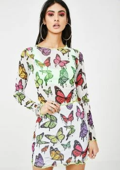 Jaded London Tops White Mesh Butterfly Print Crop Top