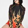 Jaded London Tops Red Flame Print High Neck Raglan Top