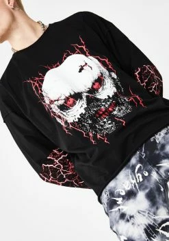Jaded London Tops Lightning Skull Print Long Sleeve Tee