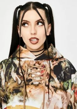 Jaded London Tops Renaissance Script Lace-Up Hoodie