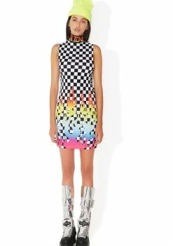 Jaded London Rainbow Flame Lace-Up Mini Dress
