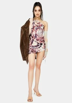 Jaded London Tie Dye Print One Shoulder Ruched Mini Dress Dresses