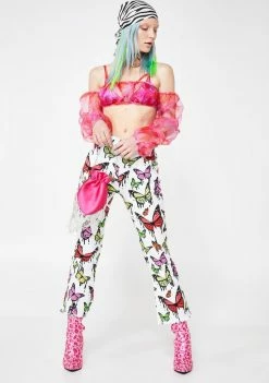 Jaded London White Butterfly Print Kick Flare Jeans