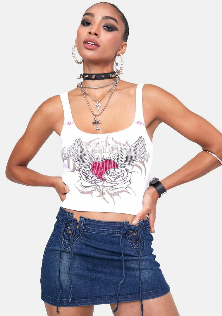 Cheapest ⌛ Jaded London Heartbreaker Graffiti Print & Rhinestone Rib Cami Top Tops 🥰 3 Jaded London Heartbreaker Graffiti Print & Rhinestone Rib Cami Top Tops