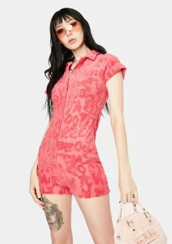 Jaded London Pink Graffiti Embossed Towelling Playsuit