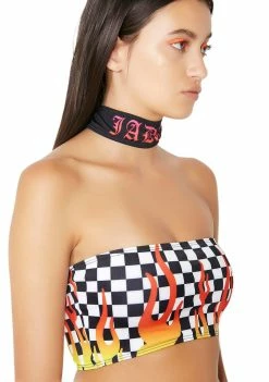 Jaded London Checkered Choker Bikini Top Swim