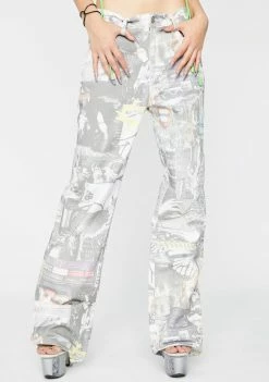 Jaded London Bottoms Mash Up Print Slouchy Jeans