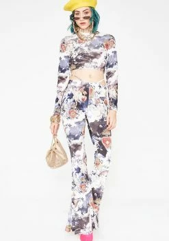 Jaded London Bottoms Cherub Print Velvet Flares With Heart Thong Detail