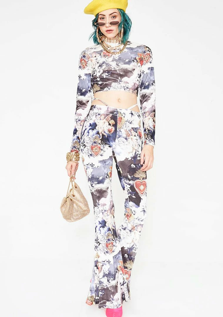 Outlet π₯° Jaded London Bottoms Cherub Print Velvet Flares With Heart Thong Detail π₯° 4 Jaded London Bottoms Cherub Print Velvet Flares With Heart Thong Detail