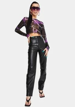 Jaded London Purple Lightning Print Long Sleeve Mesh Top