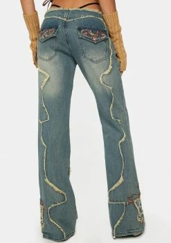 Hot Sale 👏 Jaded London Boyfriend 👖 Jeans Crimson Rose Embroidered 👖 Jeans ✔️ 9 Jaded London Boyfriend Jeans Crimson Rose Embroidered Jeans
