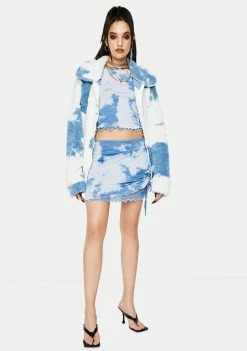 Jaded London Cloud Print Layered Mesh Crop Top Tops