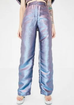 Jaded London Pink Blue Metallic Wide Leg Trousers