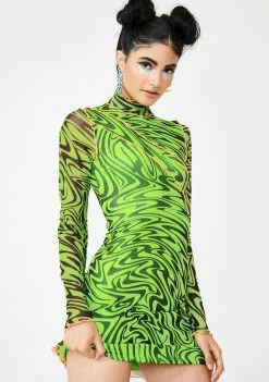 Jaded London Green Psychedelic Printed Mini Dress