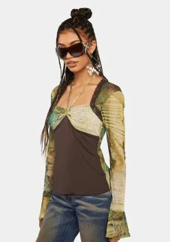 Jaded London Capulet Mesh Long Sleeve Top Dress Blouses