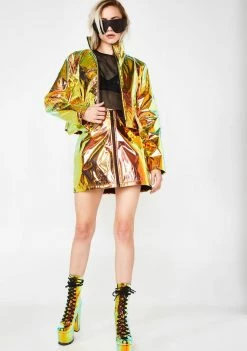 Jaded London Outerwear Copper Crinkle Foil Crop Jacket With Pockets