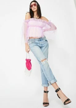 Jaded London Tops Long Sleeve Lilac Ruffle Mesh Top