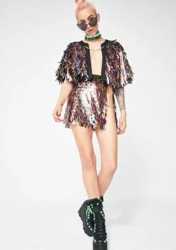 Jaded London Rainbow Sequin Spike Cape