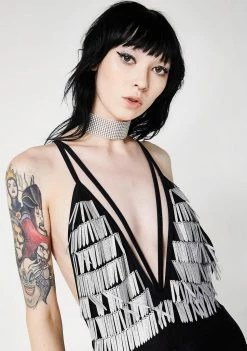 Jaded London Plunge Neck Sequin Bodysuit Tops