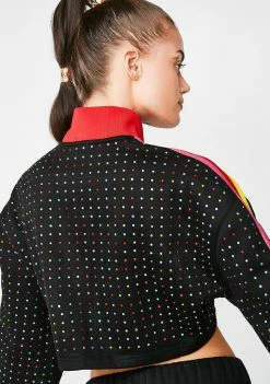 Jaded London Rainbow Diamante Cropped Track Top Outerwear