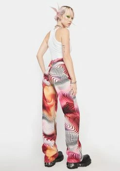 Jaded London Y2K Swirl Print Boyfriend Jeans Bottoms