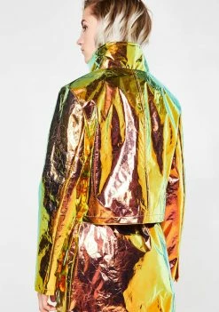 Jaded London Outerwear Copper Crinkle Foil Crop Jacket With Pockets