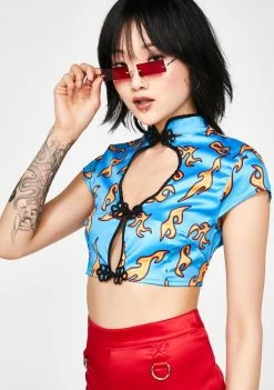 Jaded London Flame Print Cut Out High Neck Crop Top