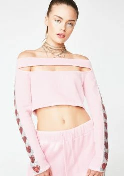 Jaded London Heart Sequin Cut-Out Crop Top Tops