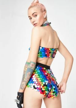 Jaded London Rainbow Sequin Hot Pants