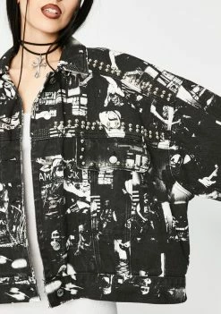 Jaded London Punk Rock Photograph Studded Denim Jacket