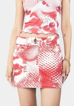 Jaded London Bottoms Red Dot Print Denim Mini Skirt