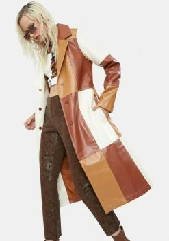 Jaded London Patchwork Vegan Leather Belted Trench Coat Outerwear