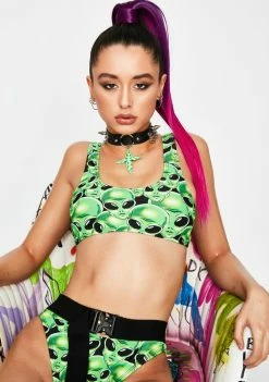 Jaded London Swim Alien Print Crop Bikini Top
