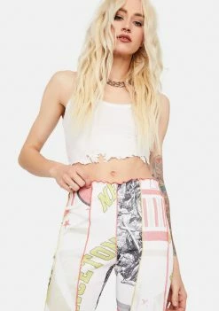 Jaded London Mix Varsity Print Cut & Sew Rib Biker Shorts Bottoms