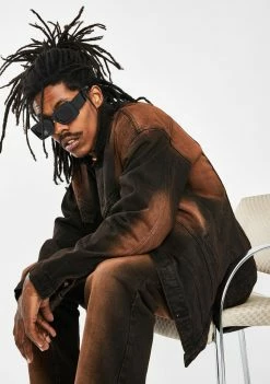 Jaded London Outerwear Brown Faded Wash Denim Jacket