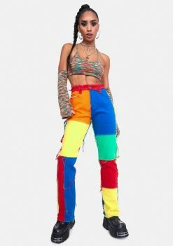 Jaded London Primary Colour Block Patchwork Denim Boyfriend Fit Jeans Bottoms